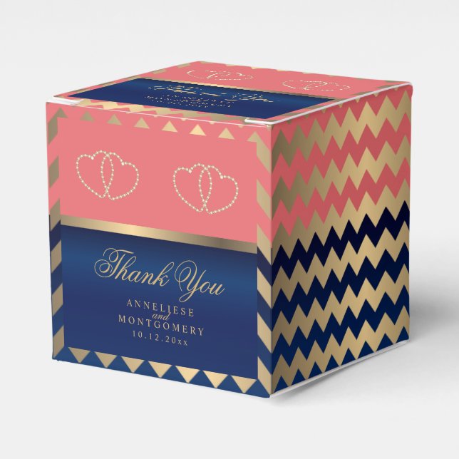 Coral & Navy Blue med Guld Hearts 2 Presentaskar (Framsidan Sidan)