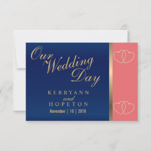 Coral & Navy Blue med Guld Hearts - OSA Kort