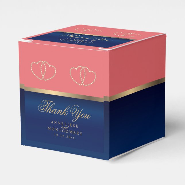 Coral & Navy Blue med Guld Hearts Presentaskar (Framsidan Sidan)