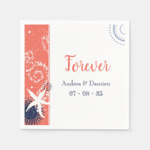 Coral & Navy Blue Nautical Beach Wedand Pappersservett