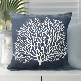 Coral Navy Blue Pillow | Kusten Stil Kudde