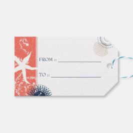 Coral & Navy Blue Seaside Bröllop Presentetikett