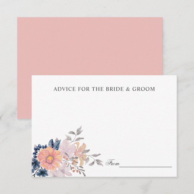 Coral & Navy Flowers Bröllop Advice eller recept I Inbjudningar (Fram/baksida)