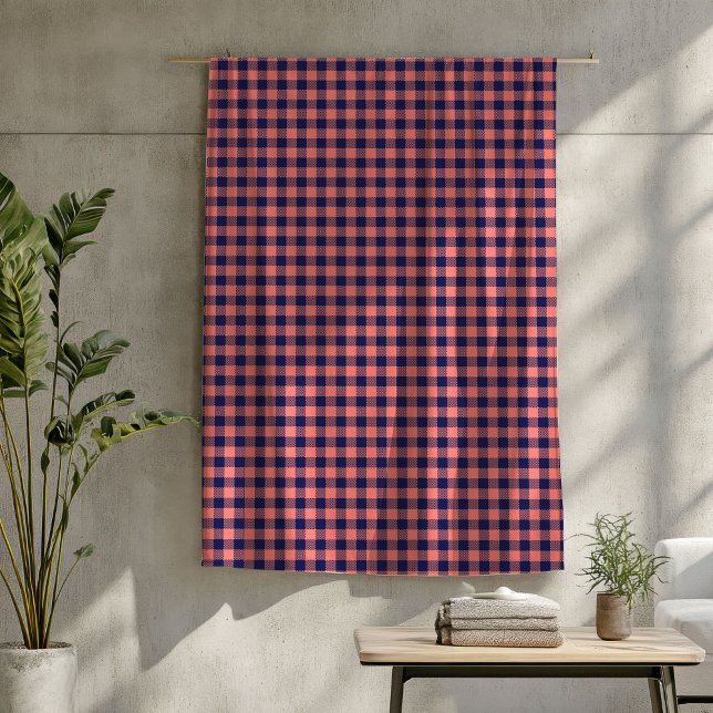 Coral & Navy Tartan Blanket Mysiga Play All Season Fleecefilt (Coral and Navy Tartan Blanket Cozy Plaid All Seasons)