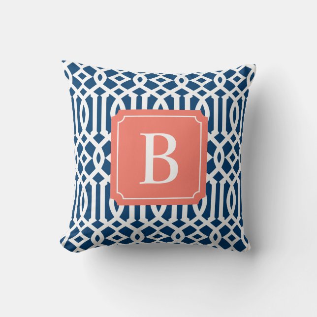 Coral & Navy Trellis | DEKORATIV KUDDE (Framsida)