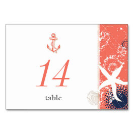 Coral Navy White Nautical Bröllop Bordsnummer
