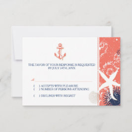 Coral Navy White Nautical Bröllop OSA Kort