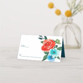 Coral och Aqua Blommigt Bröllop Placeringskort