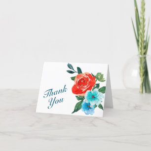 Coral och Aqua Blommigt Bröllop Tack Kort