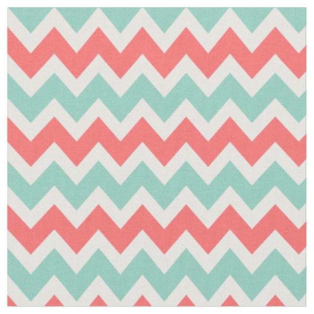 Coral och Aqua Modern Chevron Tyg (Närbild)