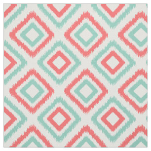 Coral och Aqua Modern Ikat mönster Tyg