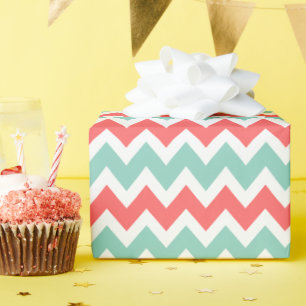 Coral och Aqua Zigzag Chevron Rand Presentpapper