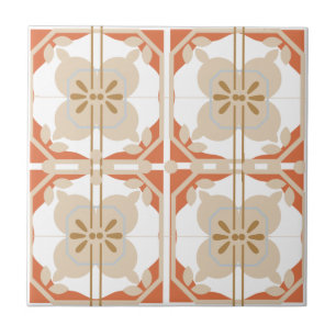 Coral och Beige Intricate Portuguesa Stil Kakelplatta