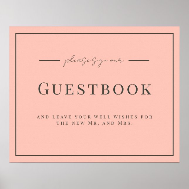 Coral och Cream Bröllop Guestbook-tecken Poster (Framsidan)