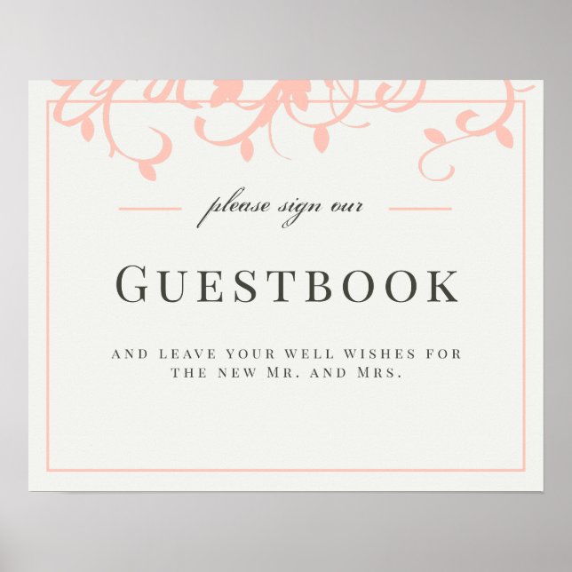 Coral och Cream Bröllop Guestbook-tecken Poster (Framsidan)