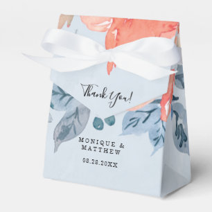 Coral och Dusty Blue Blommigt Bröllop Tack Presentaskar