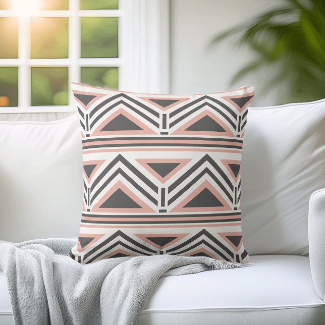 Coral och Grått Geometric Tribal Mönster Kudde (Skapare uppladdad)