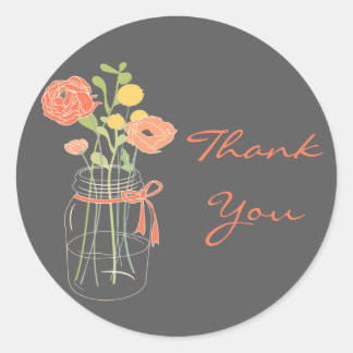 Coral och Grått Mason Burk Wedding Favor Stickers Runt Klistermärke