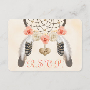 Coral och Guld Boho Dreamcatcher Bröllop OSA Card Kort