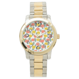Coral och Guld Flowers Armbandsur