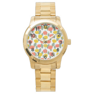 Coral och Guld Flowers Armbandsur