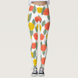 Coral och Guld Flowers Leggings