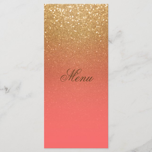 Coral och Guld Glitter Menu Meny (Framsida)