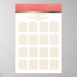 Coral och Guld Hearts - 16 Sittplatsdiagram Poster