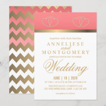 Coral och Guld Hearts - inbjudan