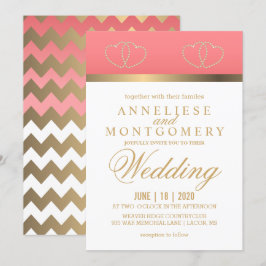 Coral och Guld Hearts - inbjudan