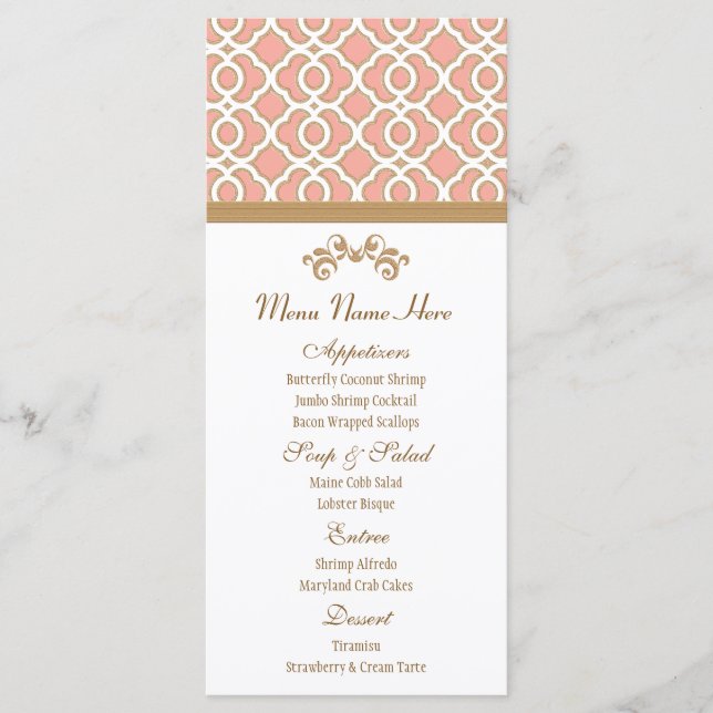 Coral och Guld Moroccan Menu Meny (Framsida)