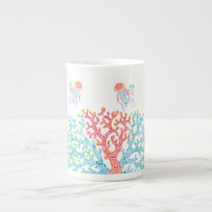 Coral och Jellyfish Mugg Benporslin Mugg