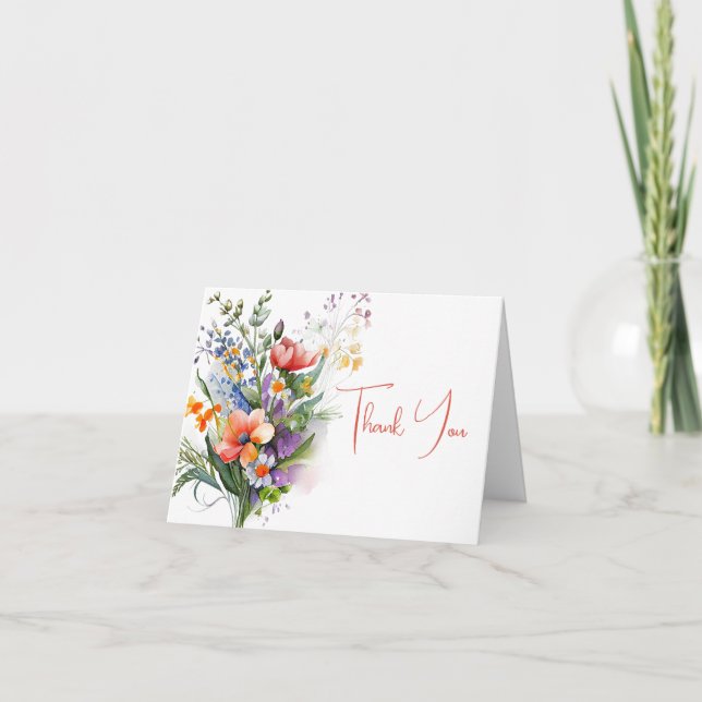 Coral och Lila Wildblommor Tack Inbjudan (Framsida)