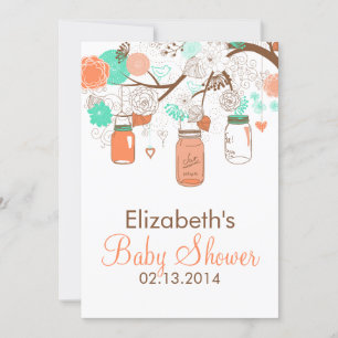 Coral och Mint Hanging Mason Burk Baby Shower Inbjudningar