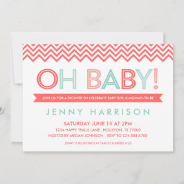 Coral och Mint Modern Chevron Baby Shower Inbjudningar