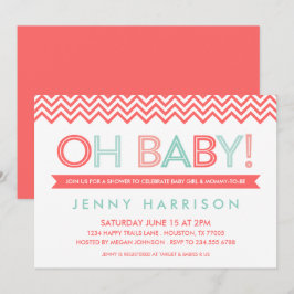 Coral och Mint Modern Chevron Baby Shower Inbjudningar