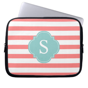 Coral och Mint Rand Monogram Laptop Fodral