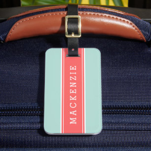 Coral och Mint Rugby Rand Anpassningsbar Monogram Bagagebricka
