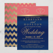 Coral och Navy Blue med Guld Hearts - Anpassningsb