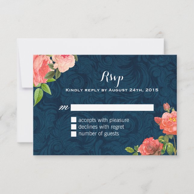Coral och Navy Blue Shabby chic OSA kort (Framsida)