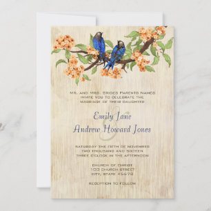 Coral och Navy Blue Vintage Love birds Tea Stain Inbjudningar