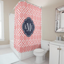 Coral och Navy Trellis Monogram