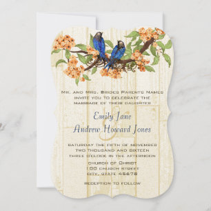 Coral och Navy Vintage Love birds Tea Stain Inbjudningar
