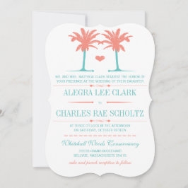 Coral och Neo Mint Beach Typography Inbjudan