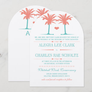 Coral och Neo Mint Beach Typography Inbjudan