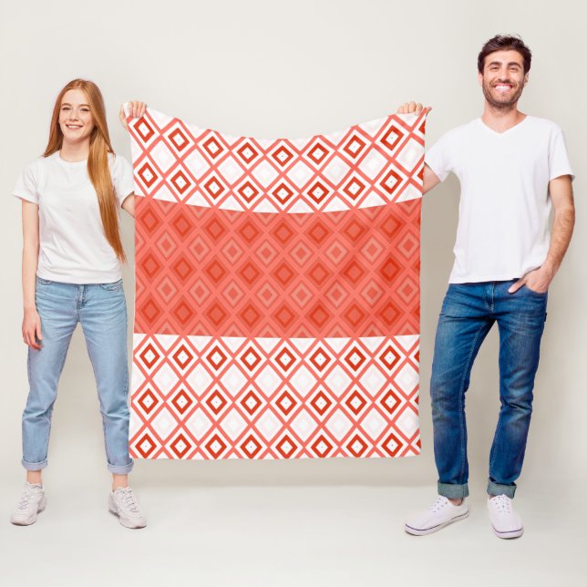 Coral och Orange Patterned White Fleece Blanket (På plats)