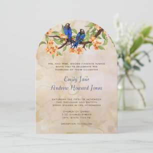 Coral och Royal Blue Vintage Love birds Tea Stain Inbjudningar