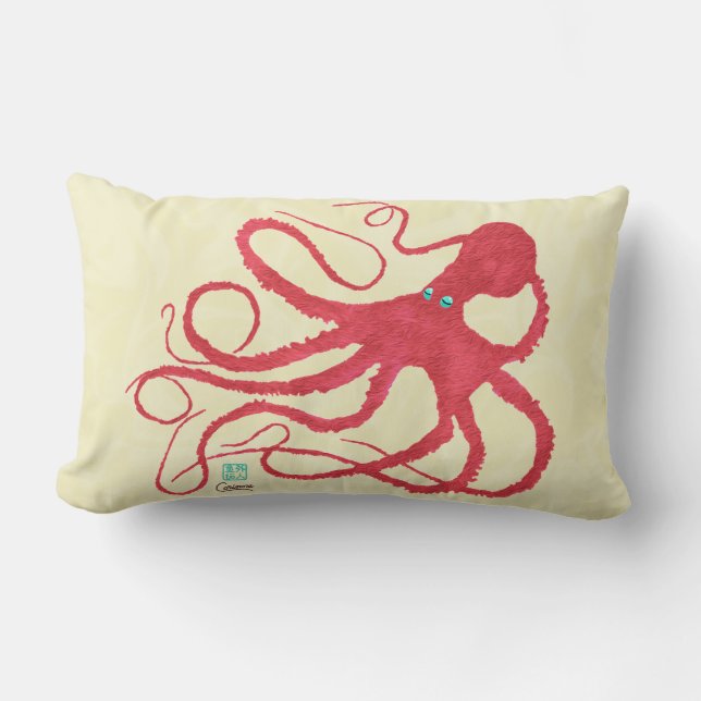 Coral Octopus på Cream - Lumbar Pillow Lumbarkudde (Framsida)