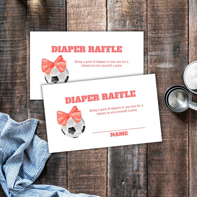 Coral Oh Baby Bow Soccer Diaper Raffle Baby Shower Tilläggskort (Coral Oh Baby Bow Soccer Diaper Raffle Baby Shower Enclosure Card)