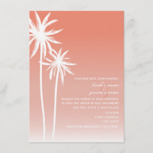 Coral Ombré Handflatan Träd Beach Wedding Inbjudningar
